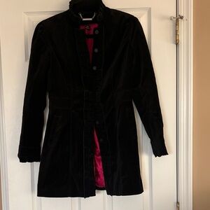 White House Black Market velvet Black Coat with Pink satin Lining